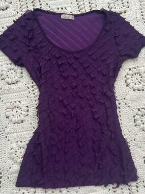 Lavish Deep Purple Textured Short Sleeve Scoop Neck Top